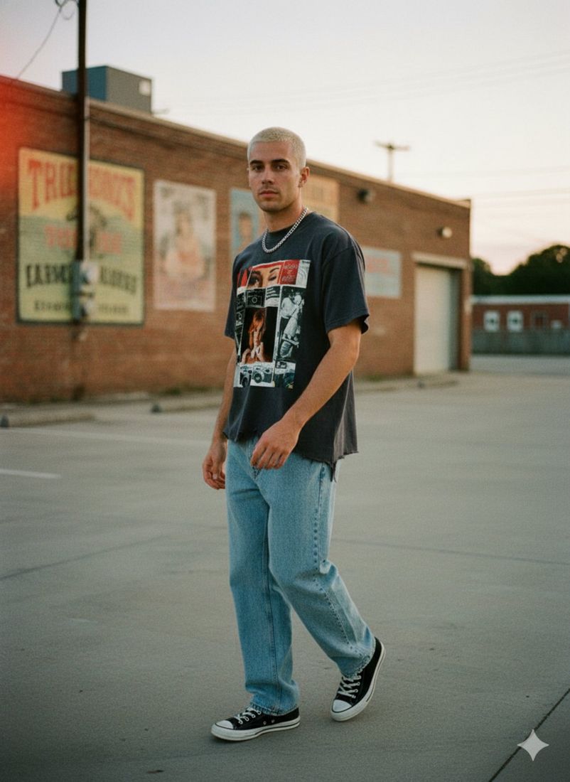 Bow of Fate Vintage Wash Boxy Distressed Hem T-Shirt Front — PAC lifestyle shoot