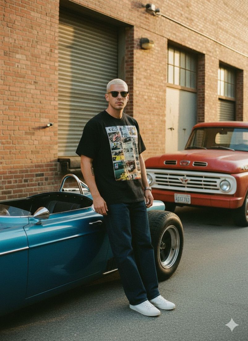 Formula 1 James Hunt Front Heavyweight Loose Fit T-Shirt — PAC lifestyle shoot