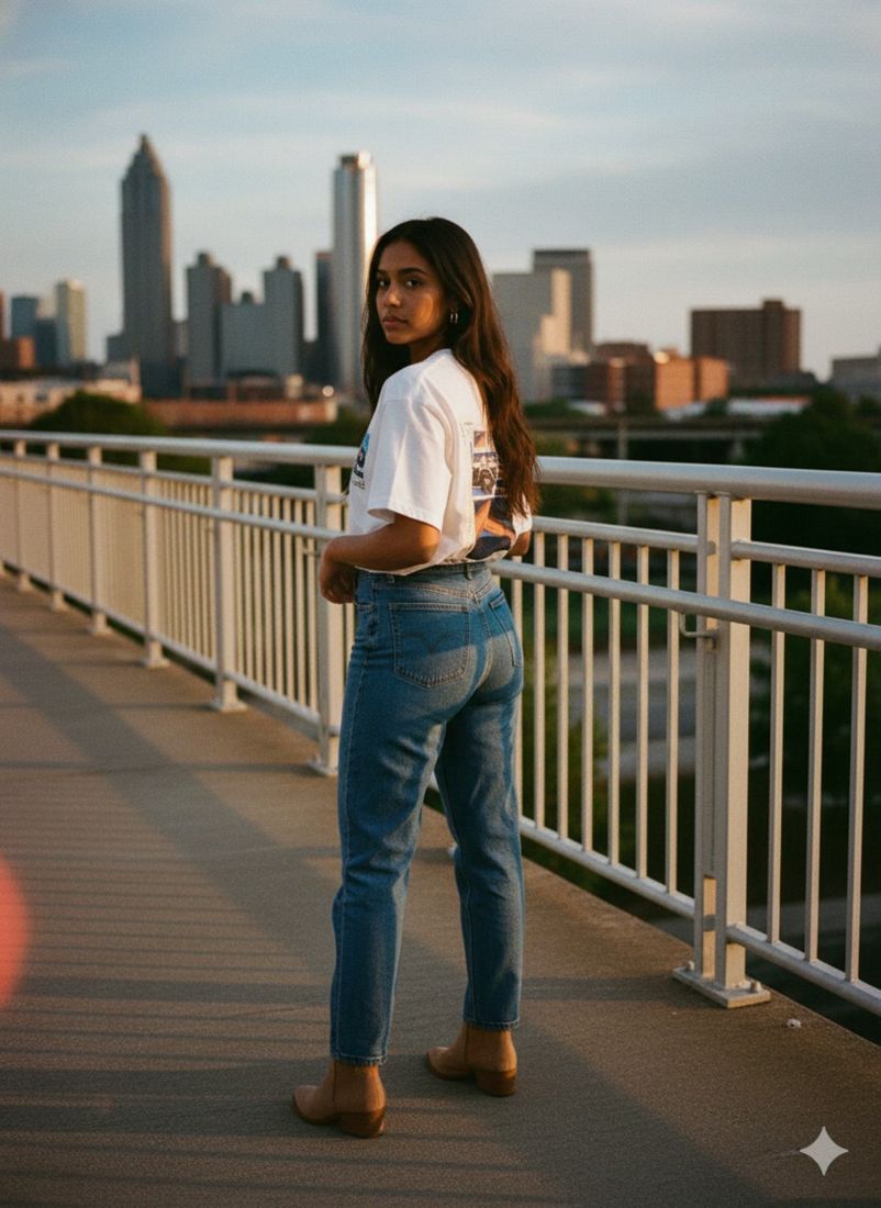 In Blue She's A Mystery Back w/Lips Front Heavyweight Loose Fit — PAC lifestyle shoot