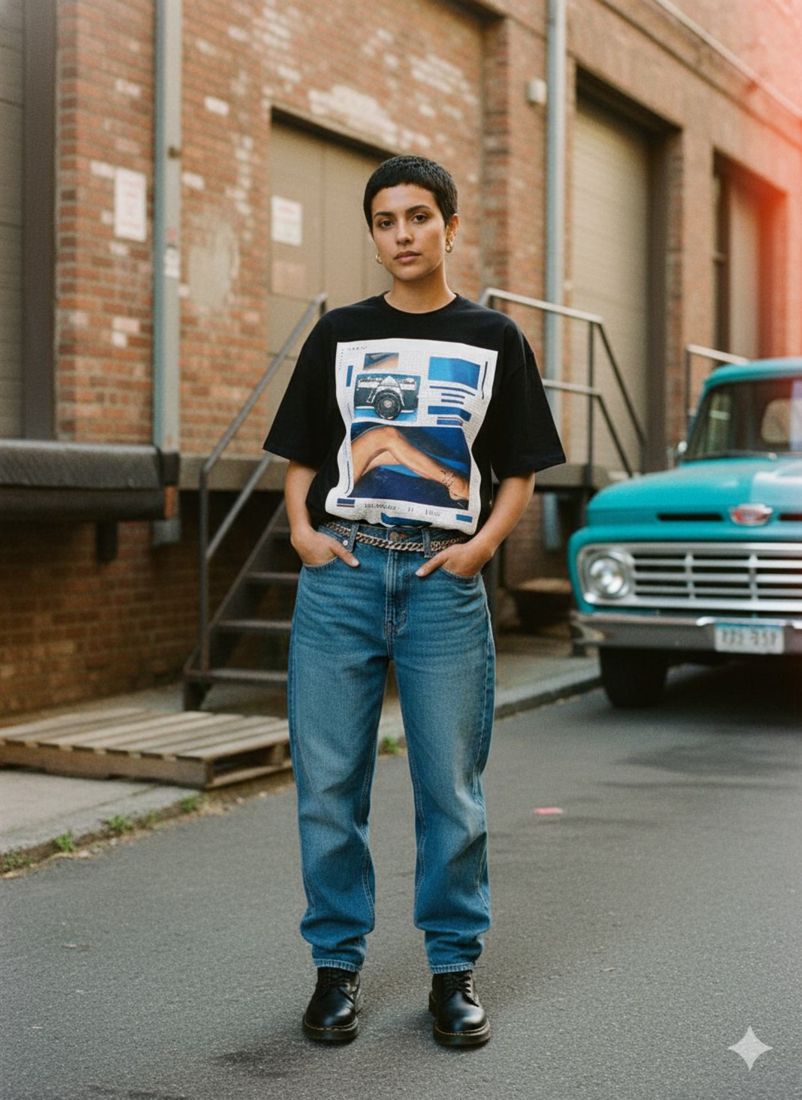 In Blue She's A Mystery Front Heavyweight Loose Fit — PAC lifestyle shoot