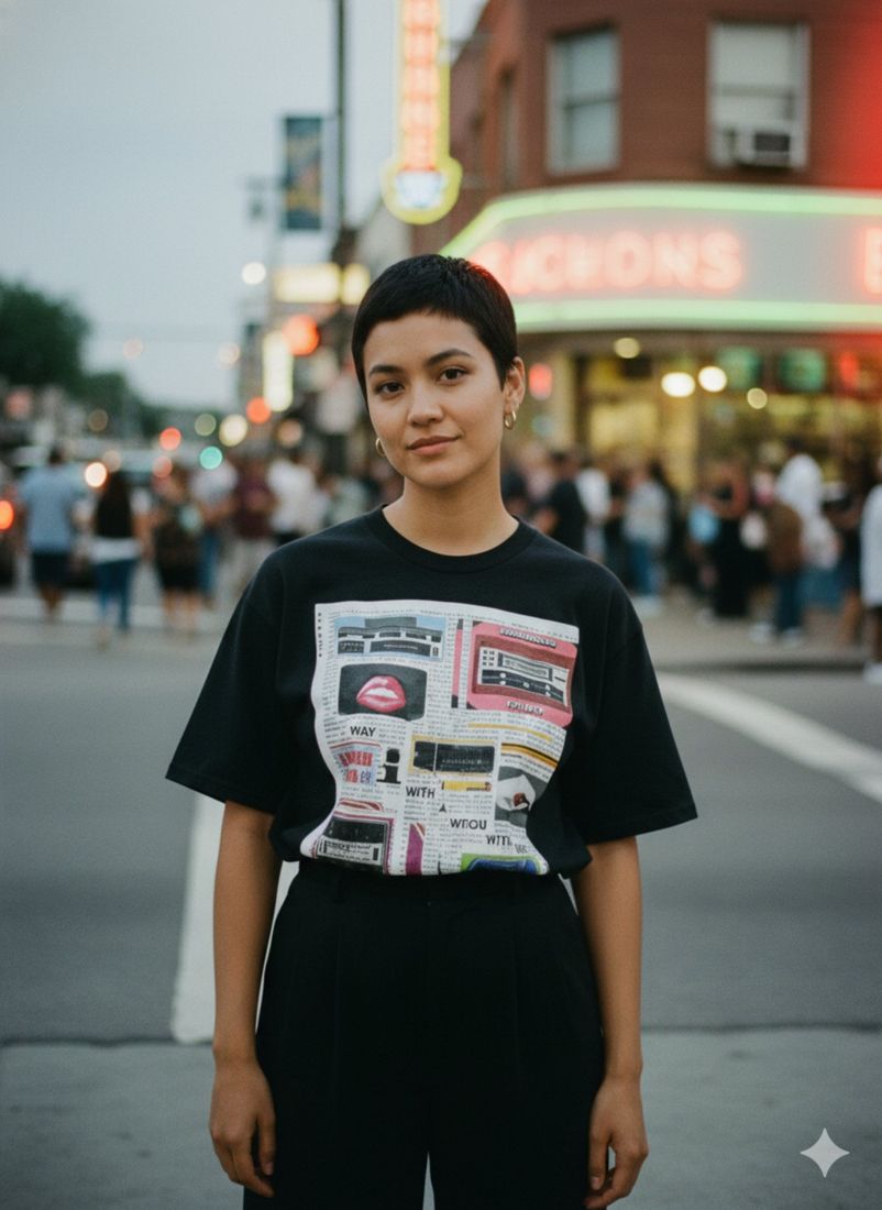 Lipstick Confessions Front Heavyweight Loose Fit T-Shirt — PAC lifestyle shoot