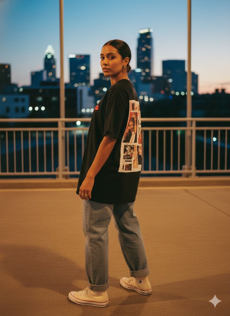 Scarlet Noir Back w/Lips Front Heavyweight Loose Fit T-Shirt — PAC lifestyle shoot