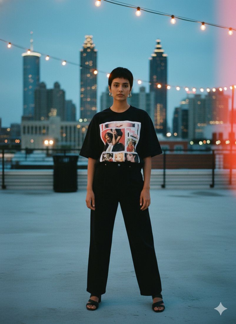 Scarlet Noir Front Heavyweight Loose Fit T-Shirt — PAC lifestyle shoot
