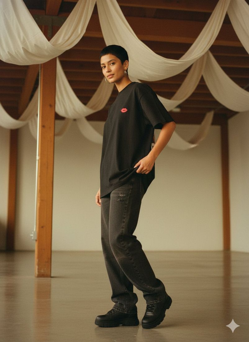 Timeless Allure Back w/Lips Front Heavyweight Loose Fit T-Shirt — PAC lifestyle shoot